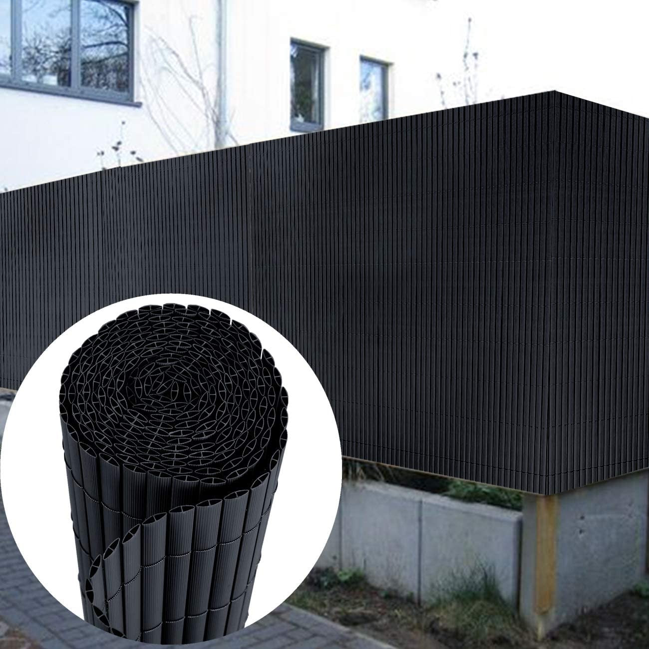 Sekey PVC Sichtschutzmatte 90 x 300 cm, Anthazit, Sichtschutzzaun Wetterfest Verstärkt Starke Privatsphäre für Garten, Balkon und Terrasse, mit Strukturierte Oberfläche, mit Kabelbindern