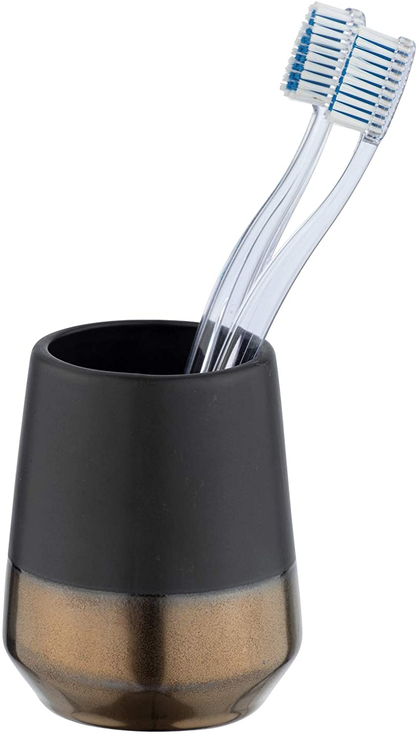 Zahnputzbecher Brandol, hochwertiger Zahnbürstenhalter für Zahnbürste und Zahnpasta aus hochwertiger Keramik, Ø 8 x 10 cm, Schwarz/Kupfer