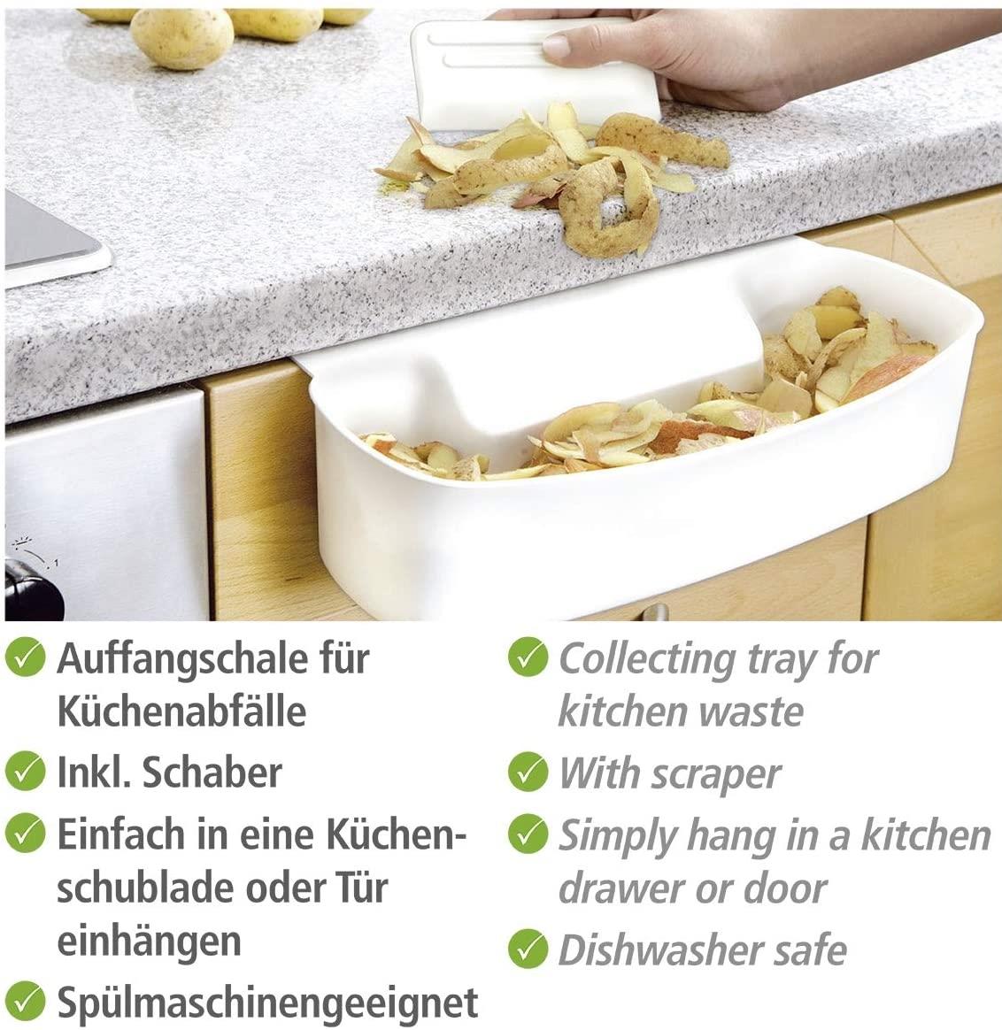 Auffangschale für Küchenabfälle, Abfallbehälter für Bio-Abfall in der Küche, zum Einhängen, Kunststoff, 32,4 x 17,3 x 9,2 cm, weiß