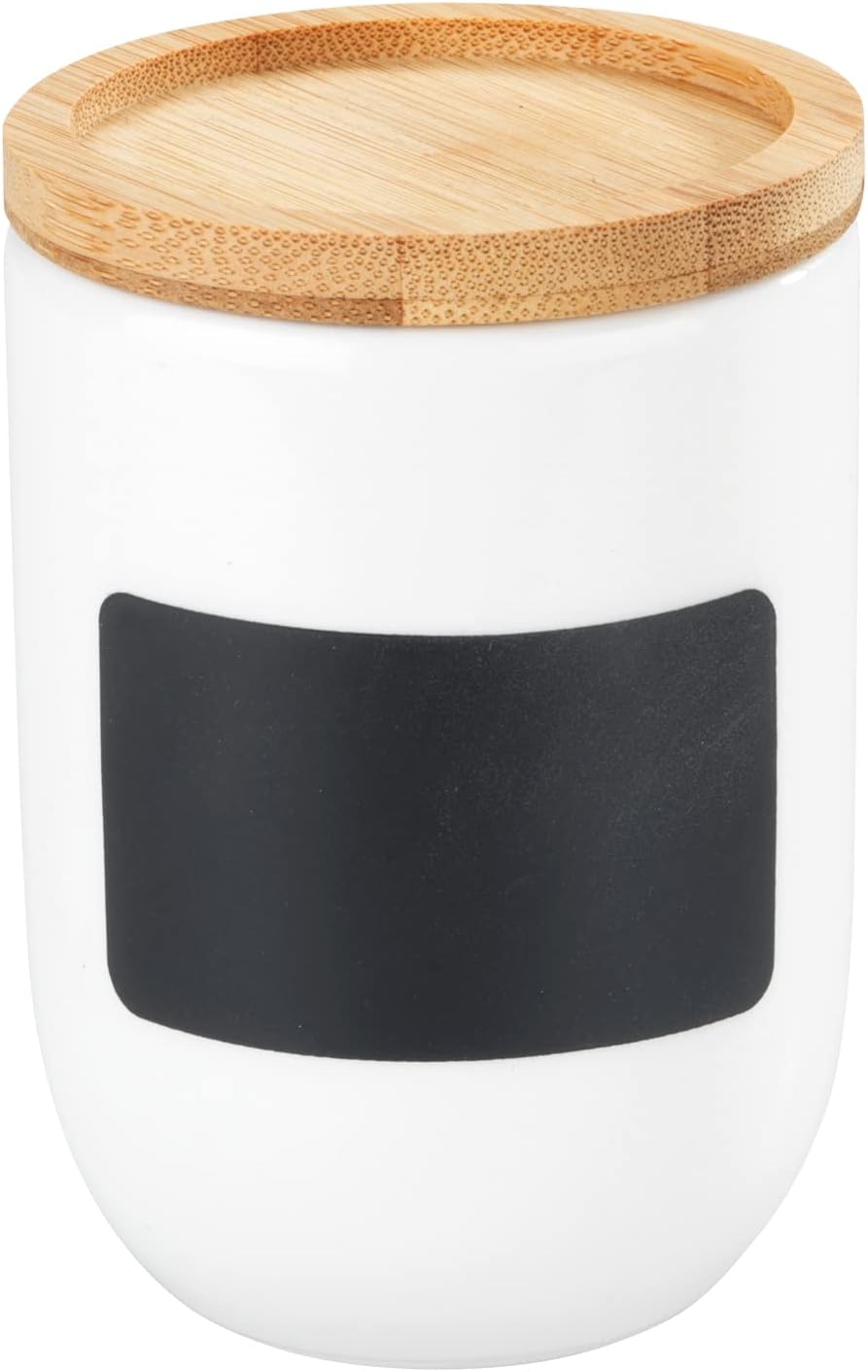 Gewürzdose Waia, Keramikdose mit Deckel aus Bambus und Silikonring zur luftdichten und aromafrischen Aufbewahrung, individuelle Beschriftung, Fassungsvermögen 100 ml, (B/T x H): Ø 6 x 9 cm, Weiß