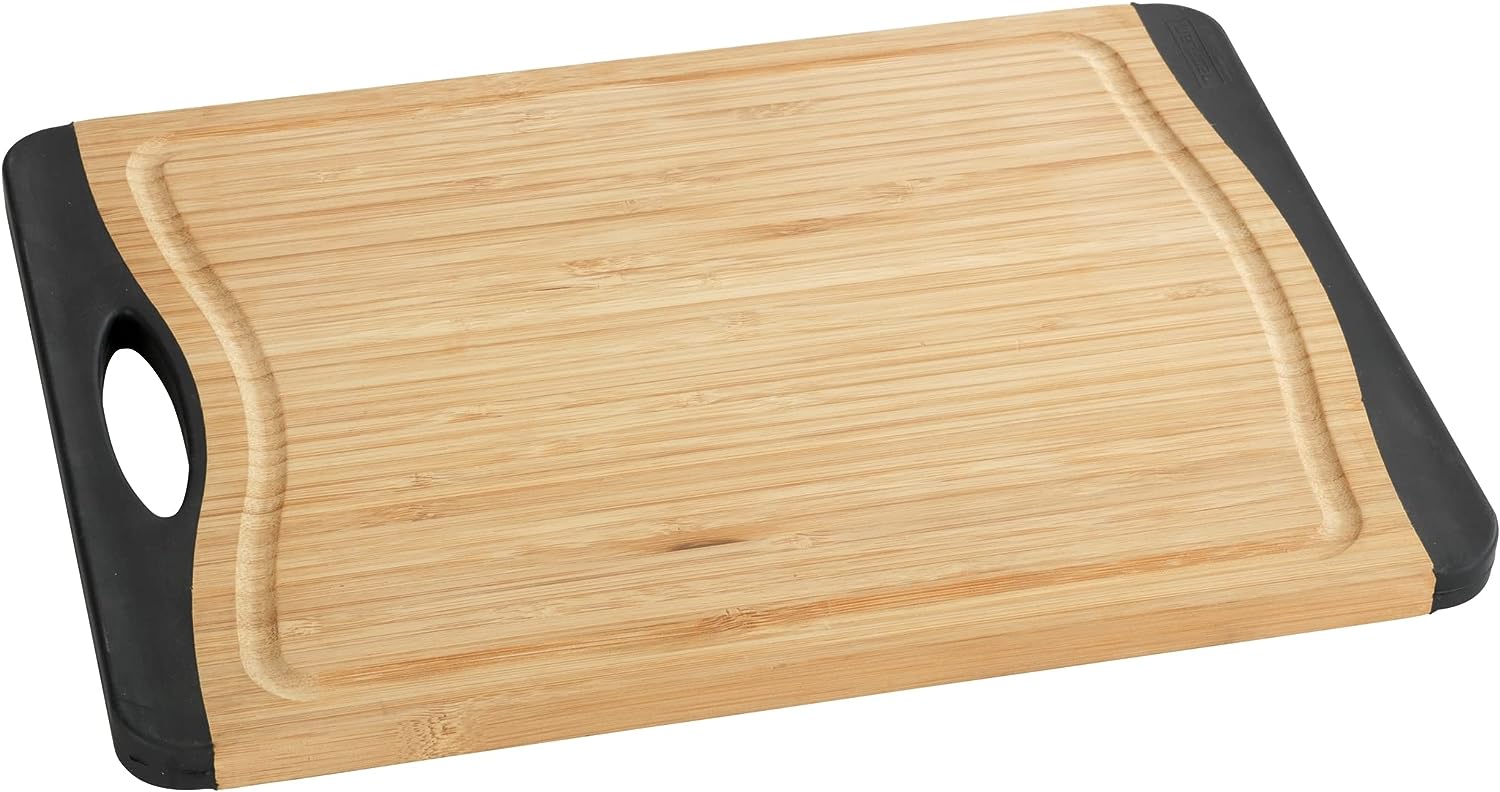 Schneidebrett Bambus Anti-Rutsch M - Küchenbrett, Schneidbrett mit Saftrille und Griff, klingenschonend, Bambus, 28.5 x 1.5 x 20 cm, Braun