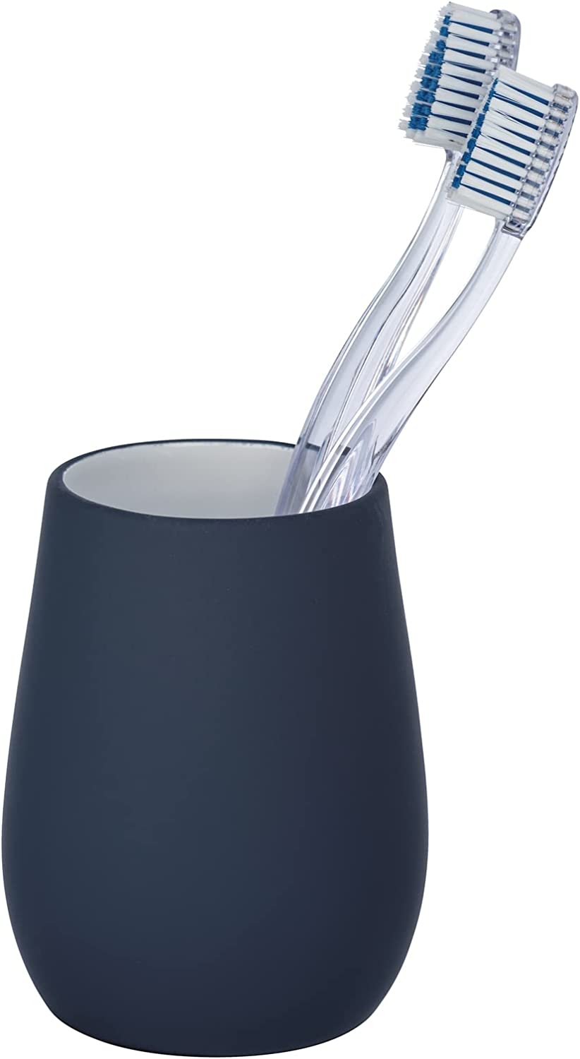 Zahnputzbecher Sydney Blau Matt, Keramik mit Soft-Touch Beschichtung - Zahnbürstenhalter für Zahnbürste und Zahnpasta mit Soft-Touch Beschichtung, Keramik, 8.5 x 11 x 8.5 cm, Blau Matt