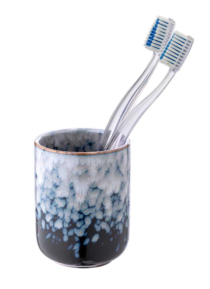 Keramik Zahnputzbecher Rosali, Blau mit Effekt-Glasur