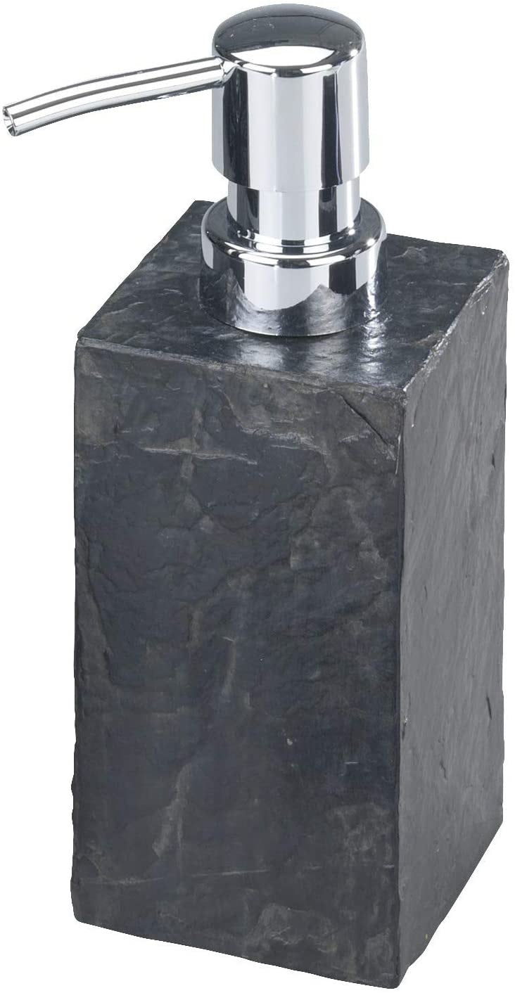 WENKO Seifenspender Slate-Rock, nachfüllbarer Seifendosierer für Badezimmer und Küche in Schiefer-Optik, Fassung: 250 ml, 8,8 x 16 x 6,5 cm, Anthrazit