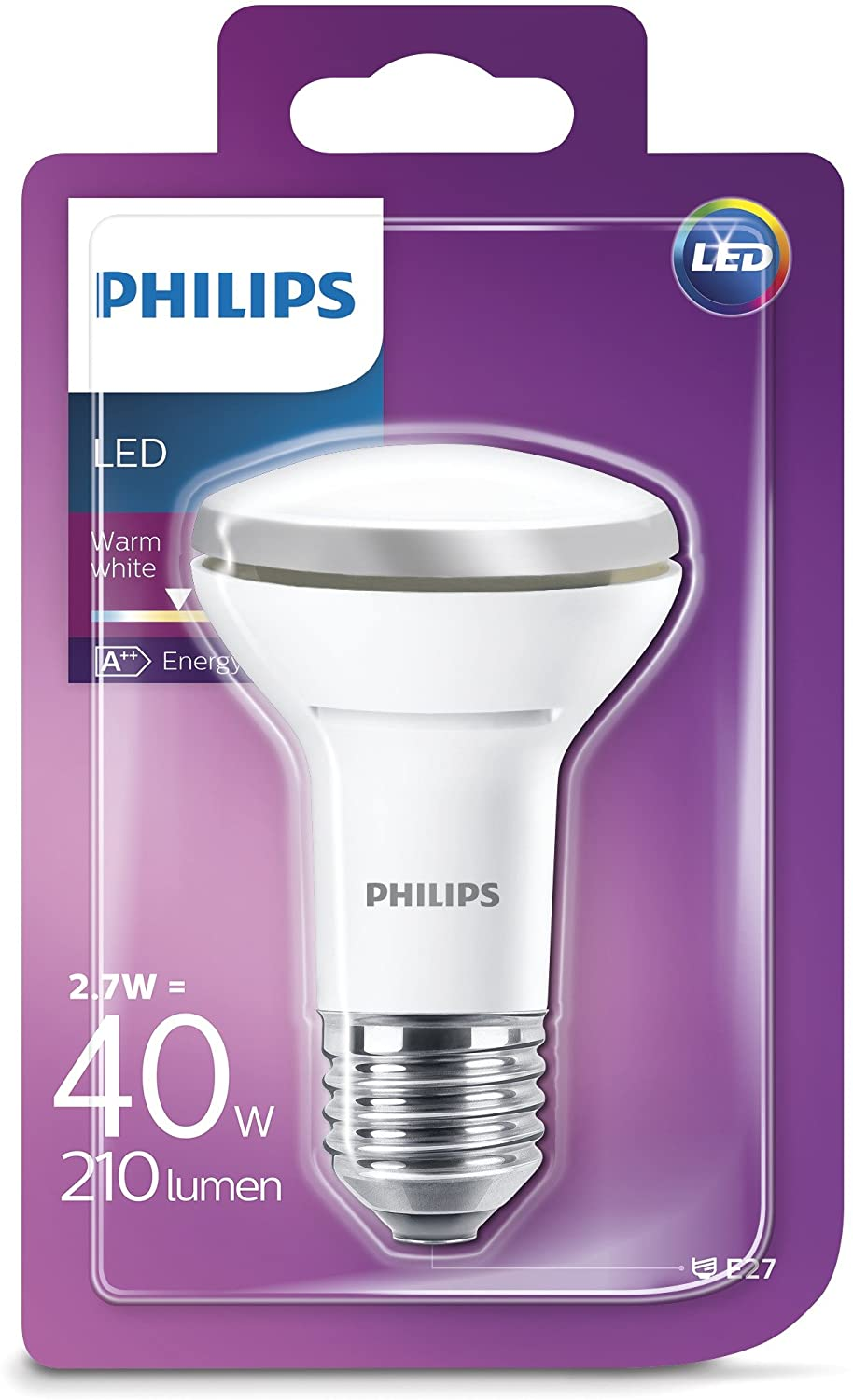 A++, LED-Leuchtmittel, Plastik, 2.7 W, E27, weiß, 6.3 x 6.3 x 10.2 cm [Energieklasse A++]