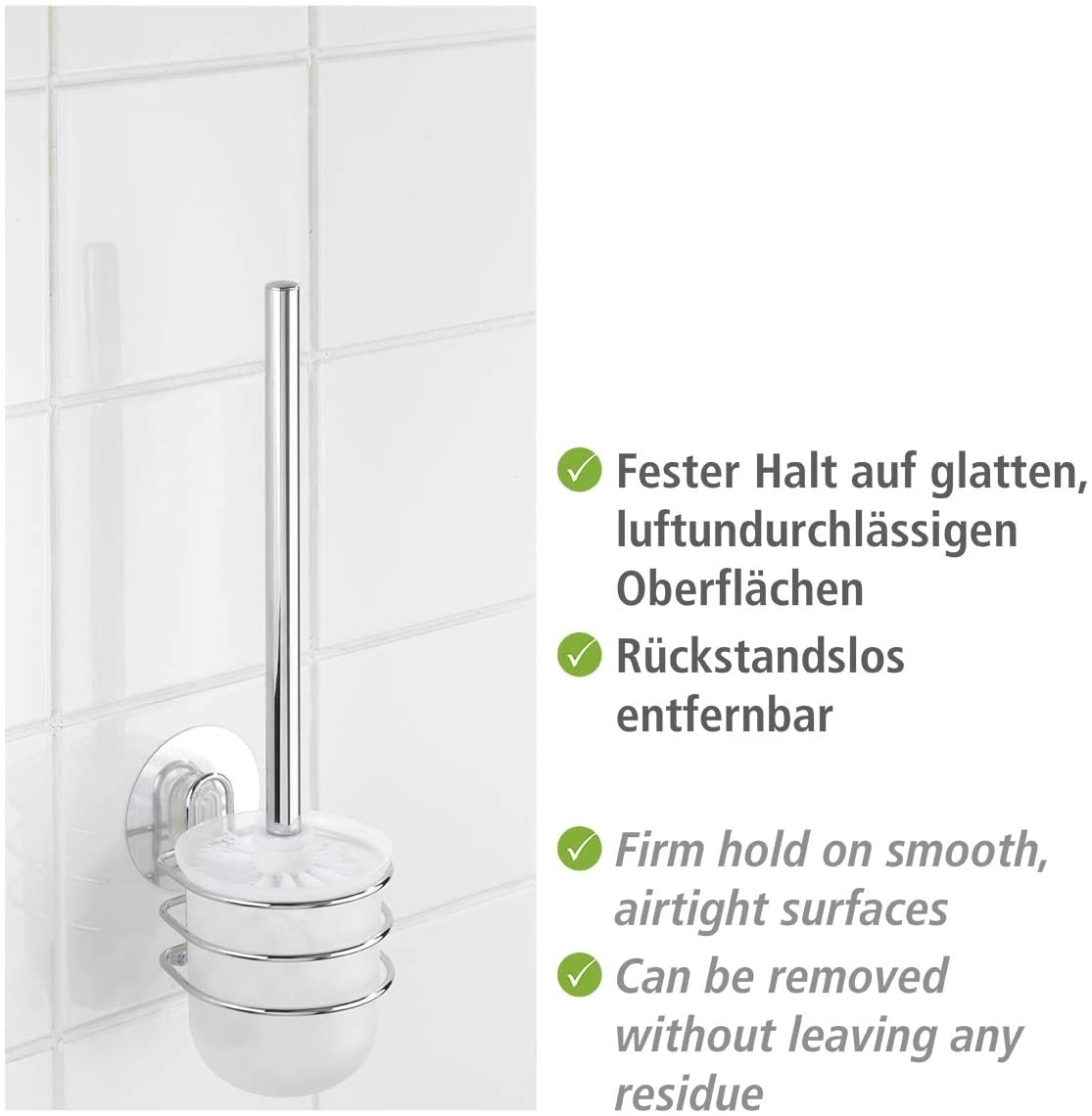 Static-Loc® WC-Garnitur Osimo - WC-Bürstenhalter, Befestigen ohne bohren, Stahl, 10 x 37.5 x 11.5 cm, Chrom