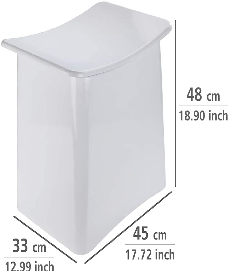 2in1 Hocker Wing Weiß - Wäschesammler, Badhocker mit herausnehmbarem Wäschesack Fassungsvermögen: 33 l, Kunststoff (ABS), 45 x 48 x 33 cm, Weiß
