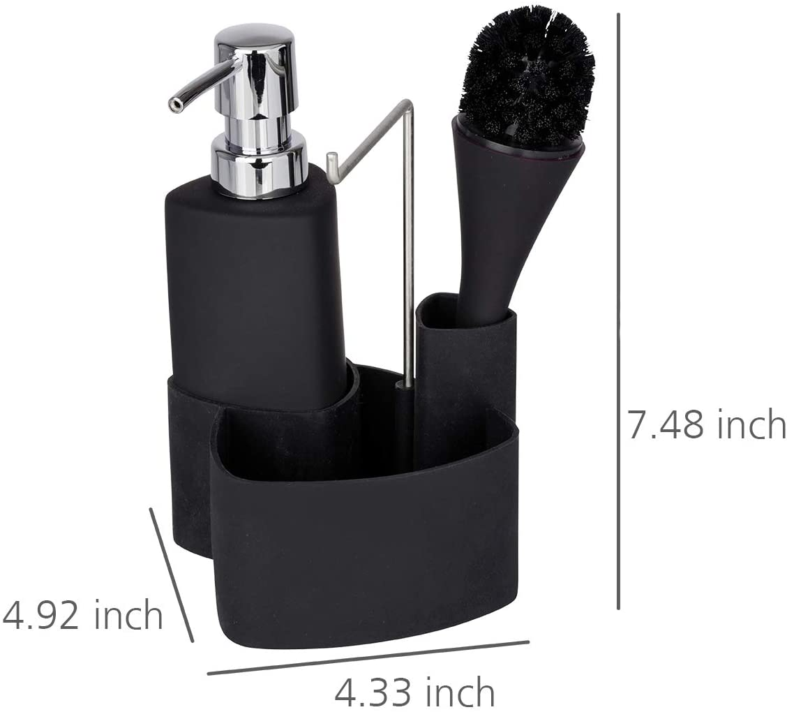 Spül-Set Empire Schwarz - Spülmittelspender, Spülbürste, Handtuchhalter Fassungsvermögen: 0.25 l, Soft-Touch Keramik, 11 x 19 x 12.5 cm, Schwarz