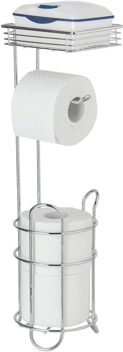 WC-Toilettenpapier- Halter stehend mit Ablage und Ersatzrollenhalter, Chrom