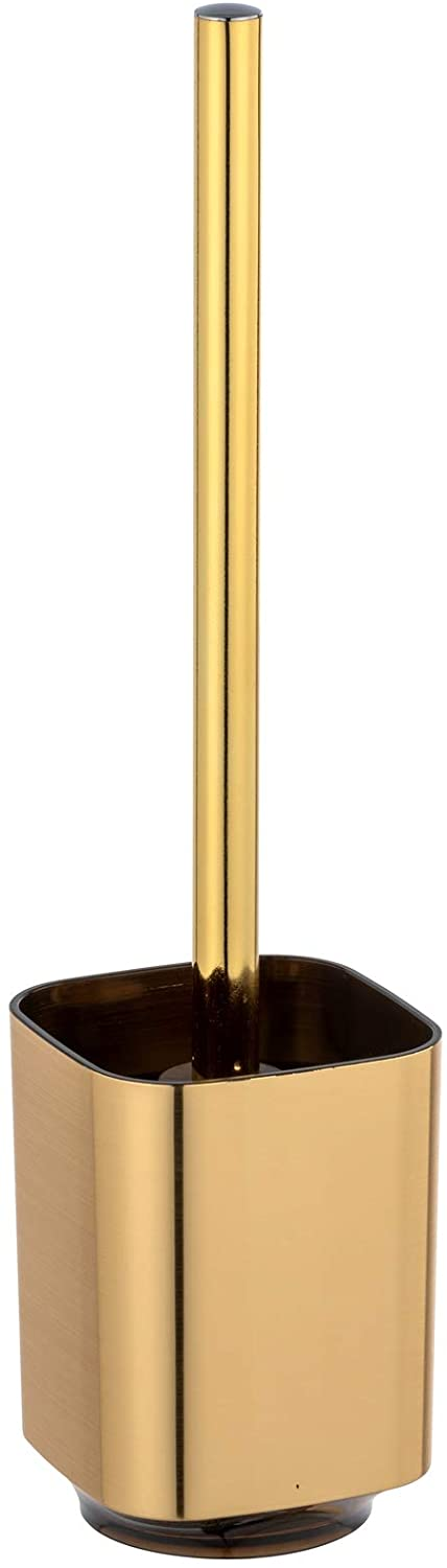 WC-Garnitur Auron Gold, hochwertiger Bürstenhalter aus hochwertigem Kunststoff mit changierender Glanz-Oberfläche in Gold, hygienische WC-Bürste, 9 x 38,5 x 9 cm