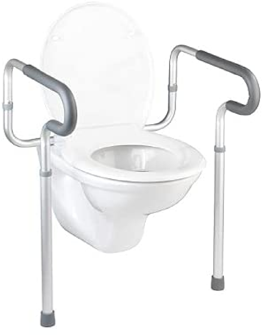 WC-Stützhilfe Secura, 5-fach höhenverstellbare Aufstehhilfe mit rutschfesten Gummifüßen, praktische Hilfe im Bad für notwendigen Halt, leichte Montage, 55,5 x 71-81,5 x 48cm, Aluminium rostfrei