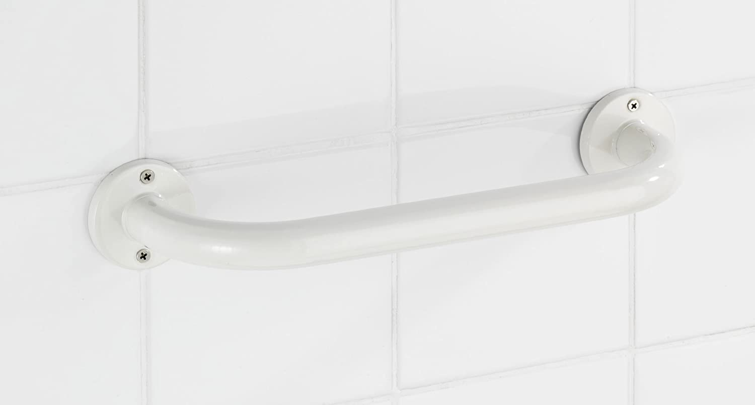 Badewannengriff Basic S- Haltegriff, Wandgriff, Duschgriff, Edelstahl rostfrei, 36 x 6 x 9.5 cm, Weiß