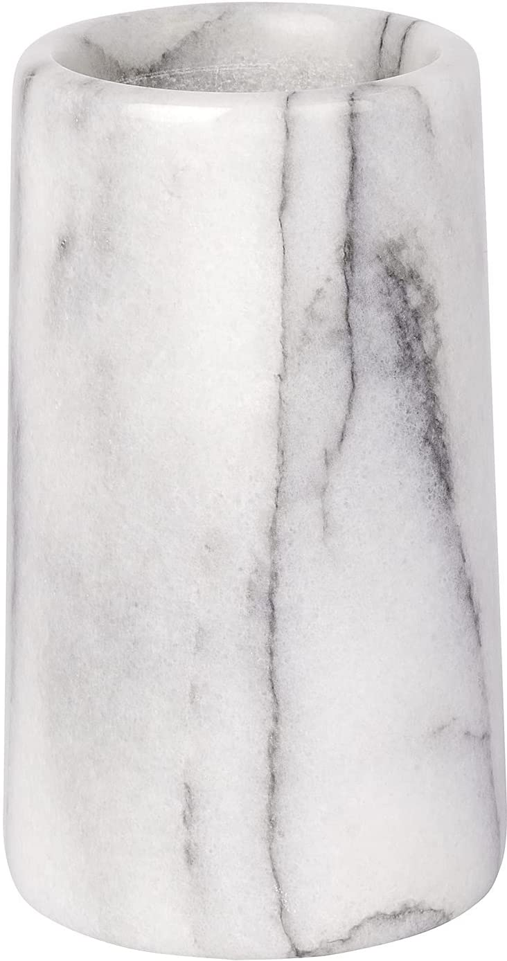 Zahnputzbecher Onyx Marmor - Zahnbürstenhalter für Zahnbürste und Zahnpasta, Marmor, 7 x 12.5 x 7 cm, Weiß