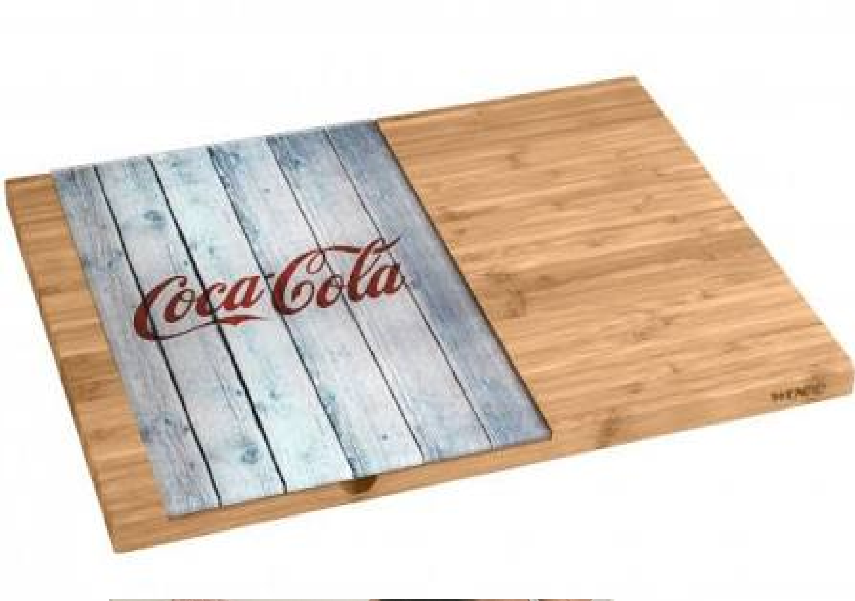 Schneidebrett Coca-Cola Wood, Servierbrett mit Glaseinsatz, Bambus, 38 x 1.6 x 28 cm, braun