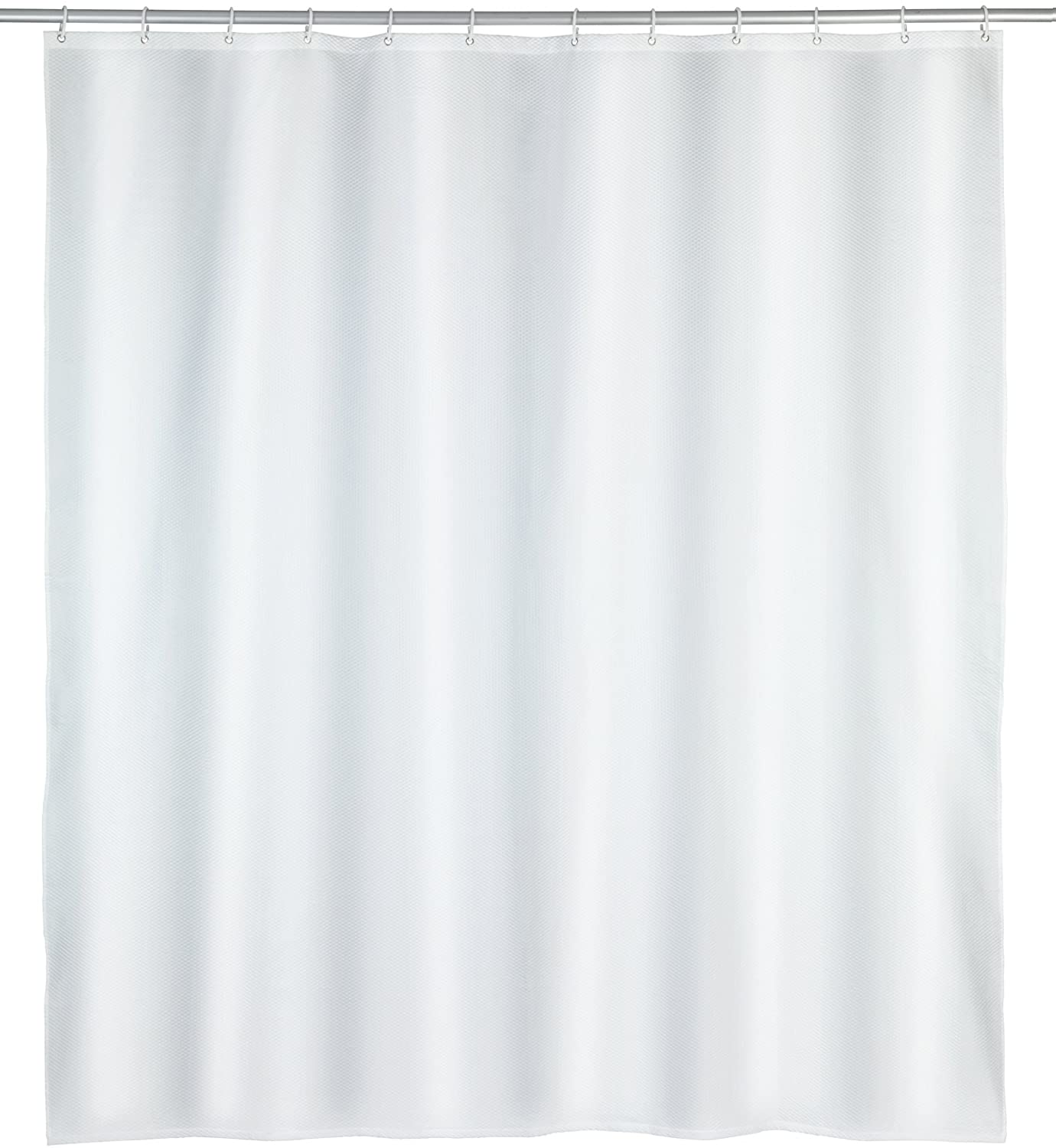 Duschvorhang Punto Weiß - Textil , waschbar, wasserabweisend, mit 12 Duschvorhangringen, Polyester, 180 x 200 cm, Weiß