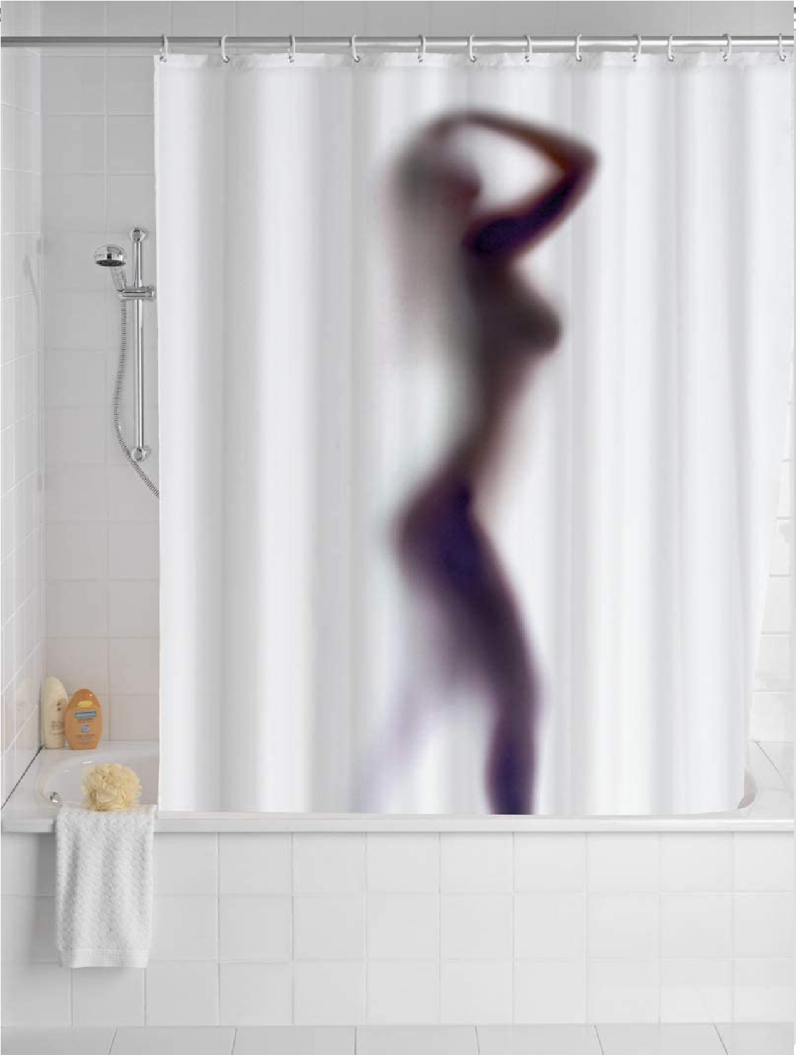 Anti-Schimmel Duschvorhang Silhouette, Textil-Vorhang mit Antischimmel Effekt fürs Badezimmer, waschbar, wasserabweisend, mit Ringen zur Befestigung an der Duschstange, 180x200 cm