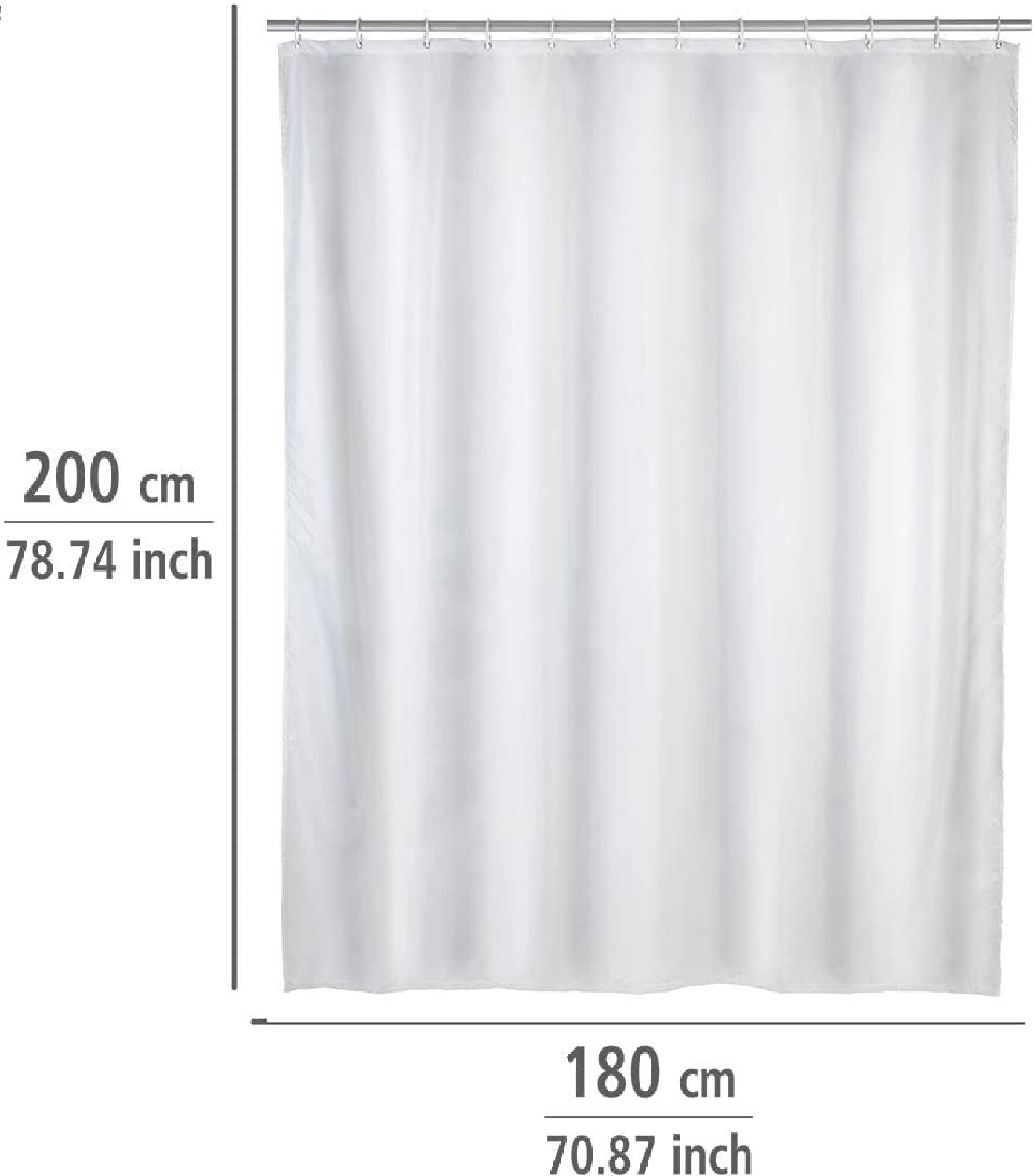 Anti-Schimmel Duschvorhang Uni White - Anti-Bakteriell, Textil, waschbar, wasserabweisend, schimmelresistent, mit 12 Duschvorhangringen, Polyester, 120 x 200 cm, Weiß