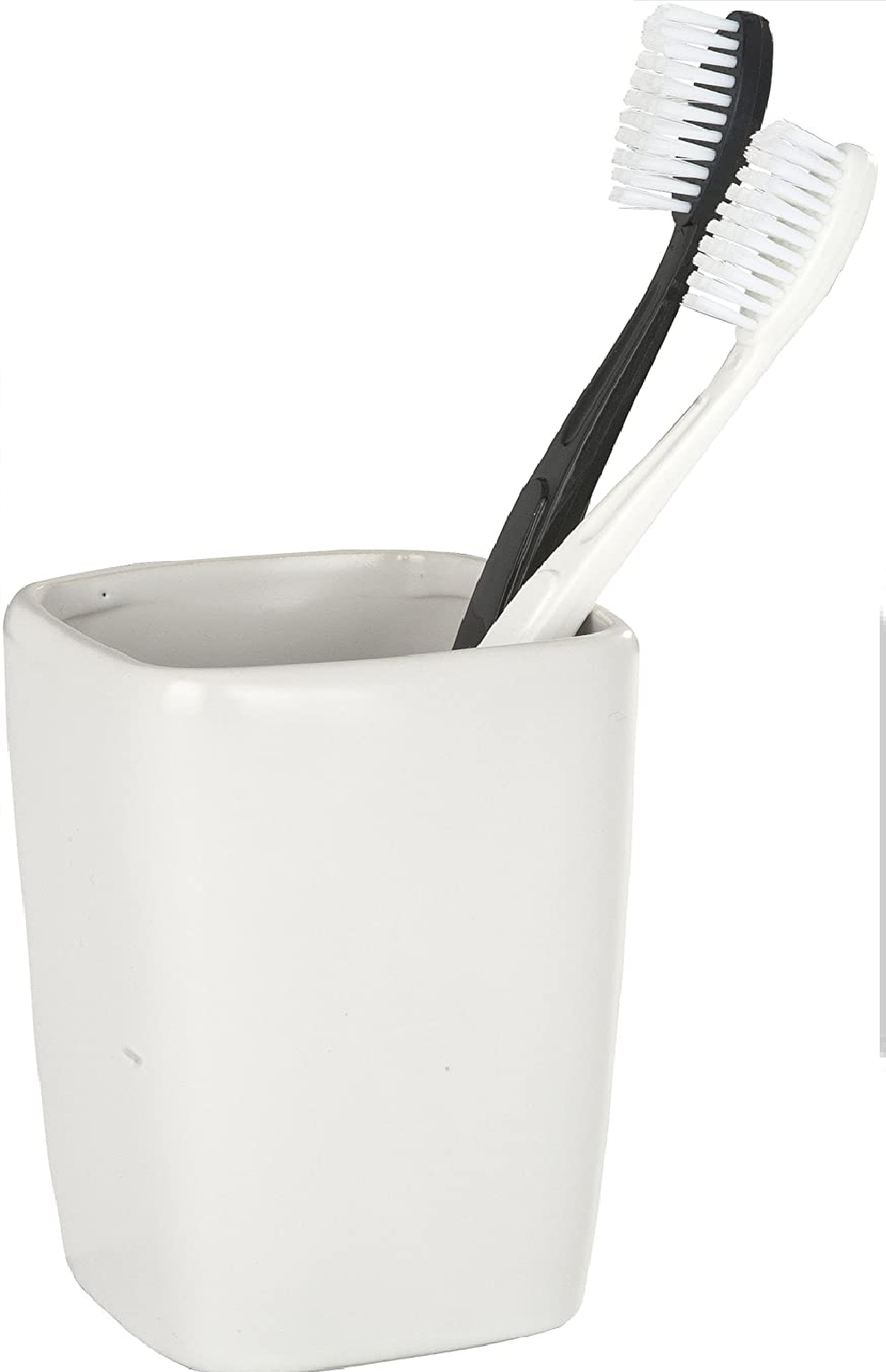 Faro White Zahnputzbecher-/ Zahnbürstenhalter, für Zahnbürste und Zahnpasta, Keramik, 7,5 x 10,7 x 7,5 cm, Weiß