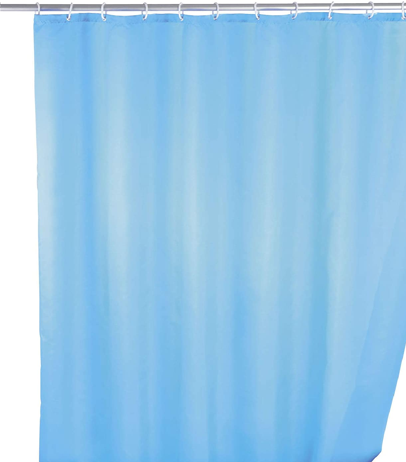 Anti-Schimmel Duschvorhang Uni Light Blue - Anti-Bakteriell, Textil, waschbar, wasserabweisend, schimmelresistent, mit 12 Duschvorhangringen, Polyester, 180 x 200 cm, Hellblau
