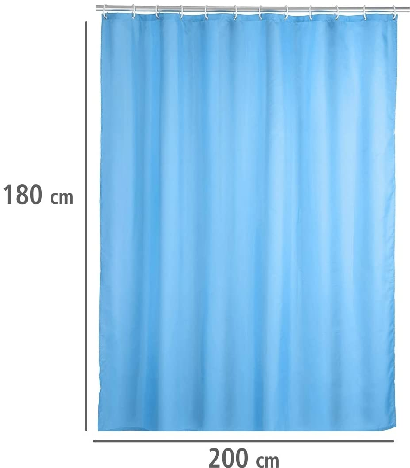 Anti-Schimmel Duschvorhang Uni Light Blue - Anti-Bakteriell, Textil, waschbar, wasserabweisend, schimmelresistent, mit 12 Duschvorhangringen, Polyester, 180 x 200 cm, Hellblau