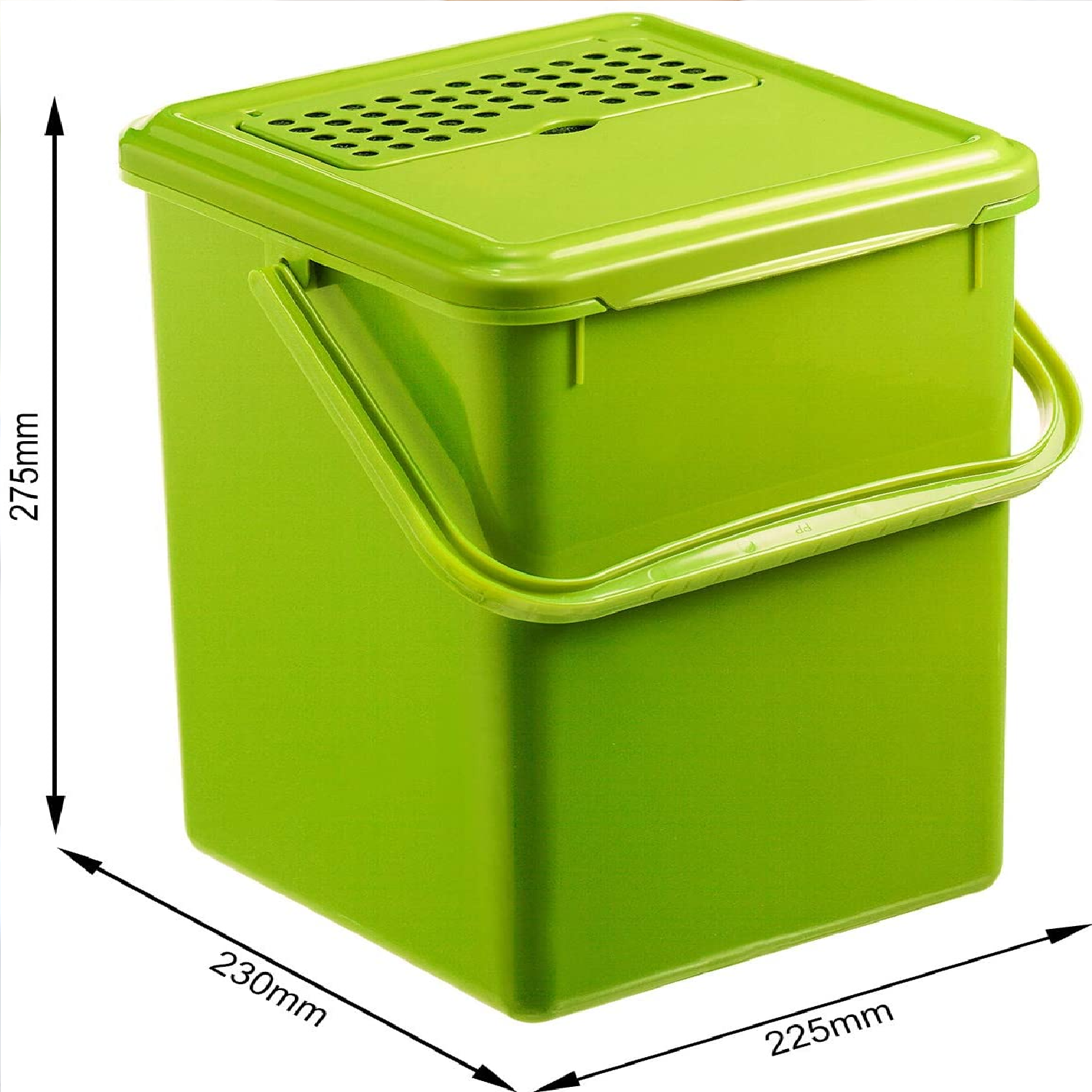 Komposteimer 9l mit Aktivkohlefilter im Deckel, Kunststoff (PP) BPA-frei, grün, 9l (23,0 x 22,5 x 27,5 cm)