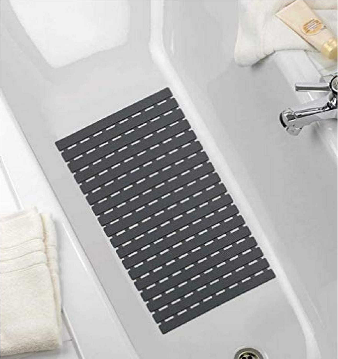 Wanneneinlage Arinos Grau - Antirutsch-Badewannenmatte mit Saugnäpfen, Kunststoff, 40 x 63 cm, Grau