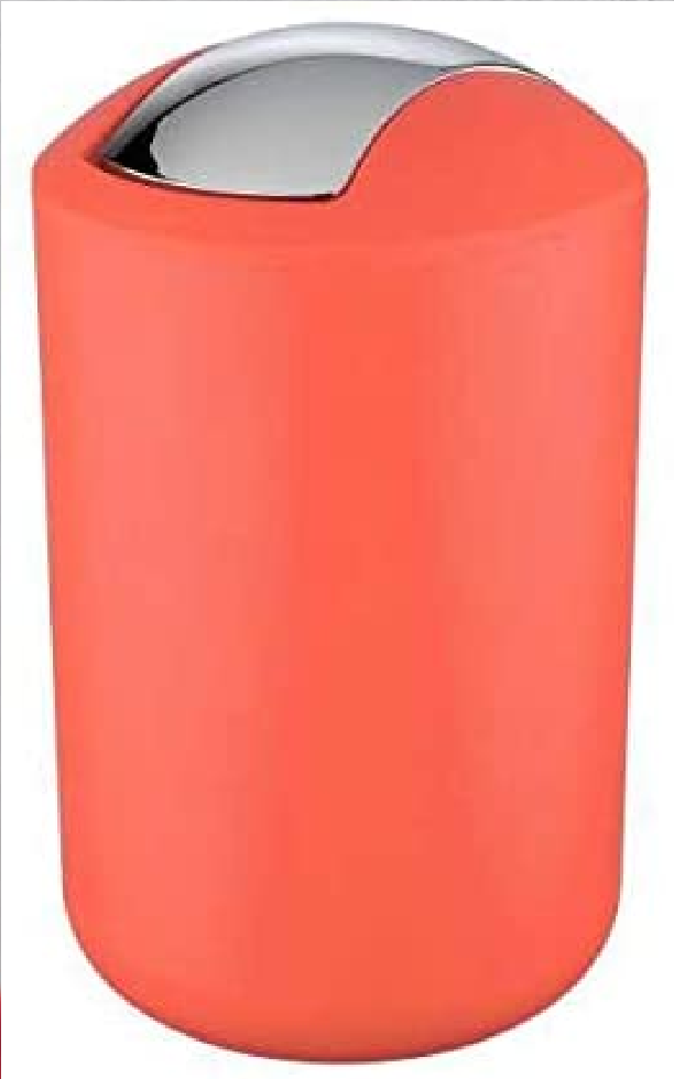 Kosmetikeimer Brasil L 6,5 Liter, Badezimmer-Mülleimer mit Schwingdeckel, Abfalleimer aus bruchsicherem Kunststoff, Ø 19,5 x 31 cm, Koralle