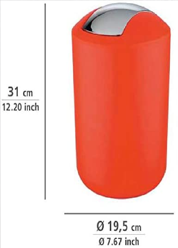 Kosmetikeimer Brasil L 6,5 Liter, Badezimmer-Mülleimer mit Schwingdeckel, Abfalleimer aus bruchsicherem Kunststoff, Ø 19,5 x 31 cm, Koralle