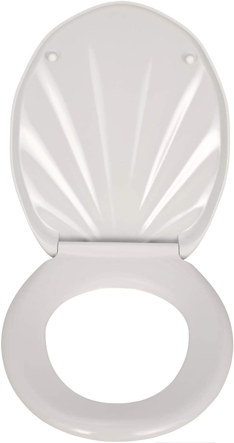 WC-Sitz Muschel, hygienischer Toilettensitz mit Absenkautomatik, WC-Deckel mit Fix-Clip Hygiene-Befestigung, aus antibakteriellem Duroplast, Weiß