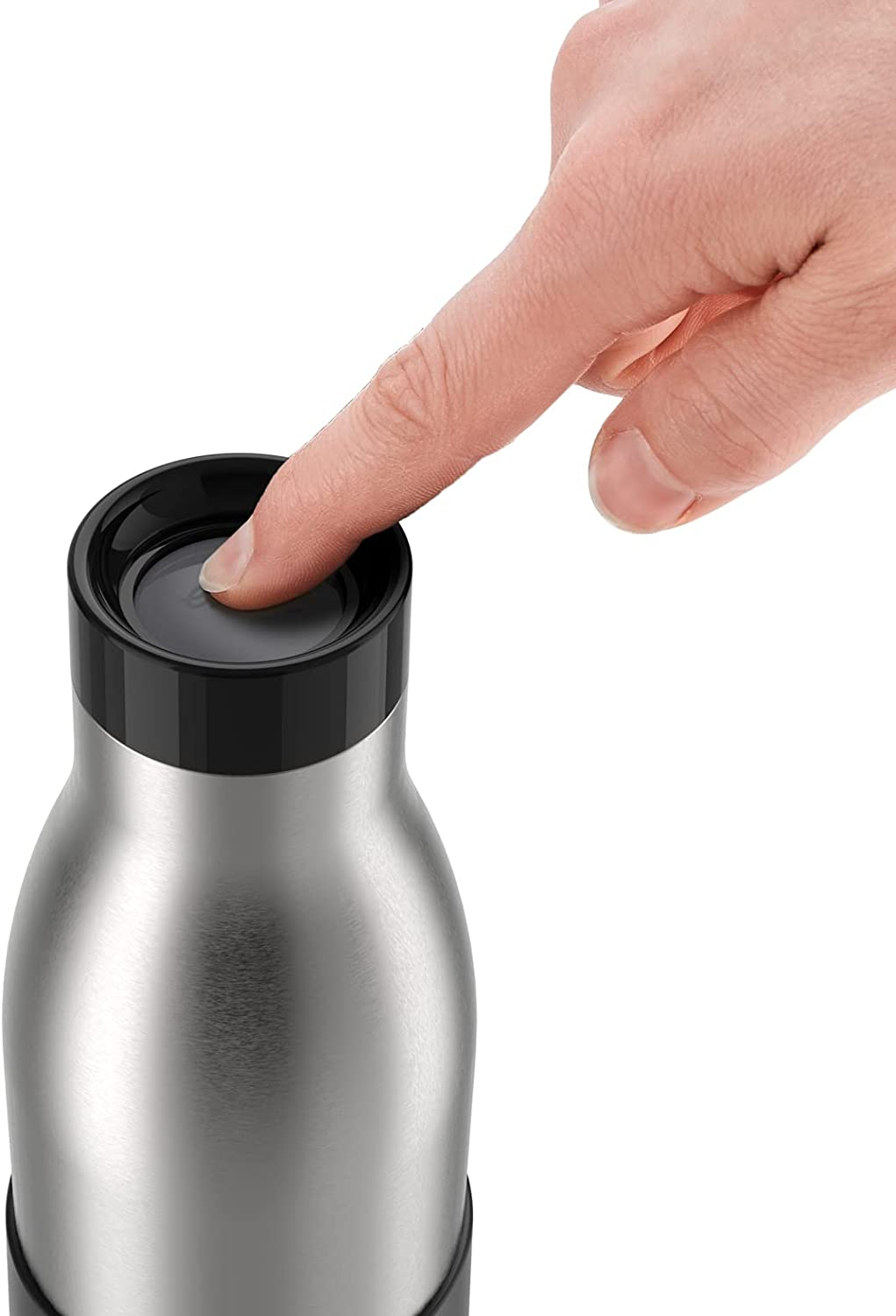 Trinkflasche | 0,5 Liter | 100 % dicht | Quick-Press Verschluss | Ergonomischer 360° Trinkgenuss |12h warm, 24h kühl | spülmaschinenfest | Edelstahl | Schwarz