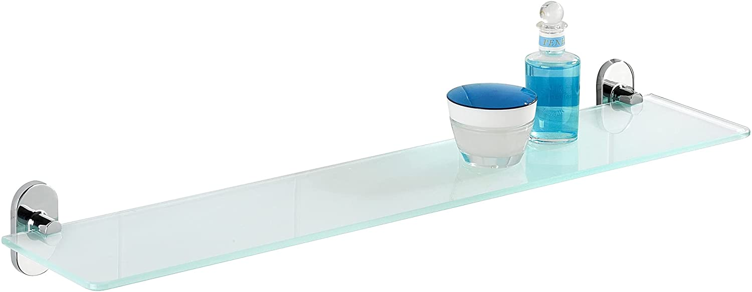 Power-Loc® Glas Wandablage Puerto Rico - Badregal, Befestigen ohne bohren, Zinkdruckguss, 60 x 7 x 13 cm, Chrom