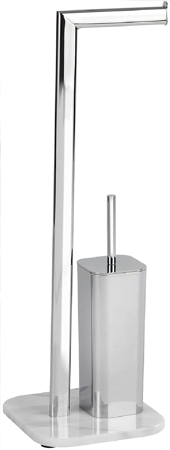 Stand WC-Garnitur Onyx Marmor - Toilettenpapierhalter und WC-Bürstenhalter, Stahl, 22 x 73 x 20 cm, Chrom
