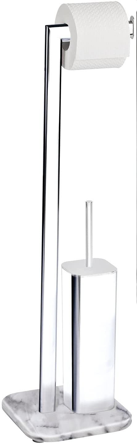 Stand WC-Garnitur Onyx Marmor - Toilettenpapierhalter und WC-Bürstenhalter, Stahl, 22 x 73 x 20 cm, Chrom