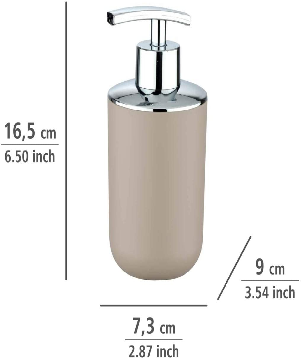 Seifenspender Brasil, nachfüllbarer Seifendosierer für Badezimmer und Küche, aus bruchsicherem Kunststoff, Fassungsvermögen: 320 ml, 7,3 x 16,5 x 9 cm, Taupe