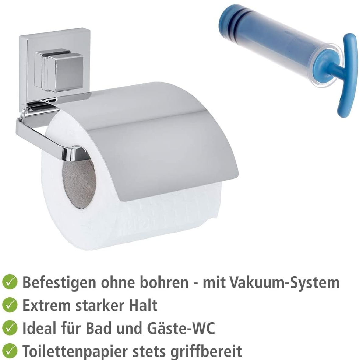 Vacuum-Loc® Toilettenpapierhalter Cover Quadro Edelstahl - WC-Rollenhalter, Edelstahl rostfrei, 13 x 11.5 x 14 cm, Glänzend