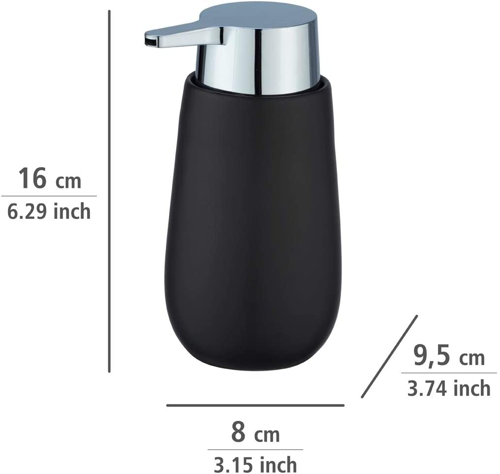 Seifenspender Badi Schwarz Keramik - Flüssigseifen-Spender, Spülmittel-Spender Fassungsvermögen: 0.32 l, Keramik, 9.5 x 16 x 8 cm, Schwarz