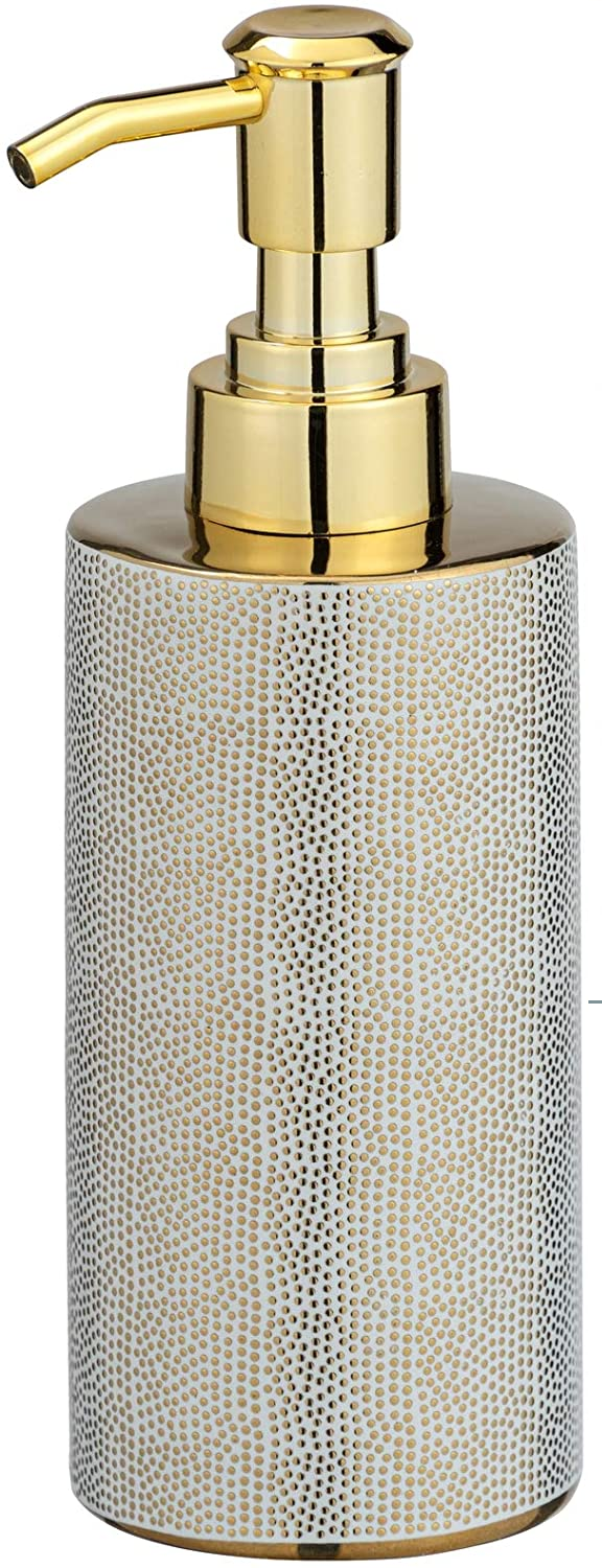 Seifenspender Nuria Gold /Weiß Keramik - Flüssigseifen-Spender, Spülmittel-Spender Fassungsvermögen: 0.3 l, Keramik, 8 x 19 x 6.5 cm, Gold