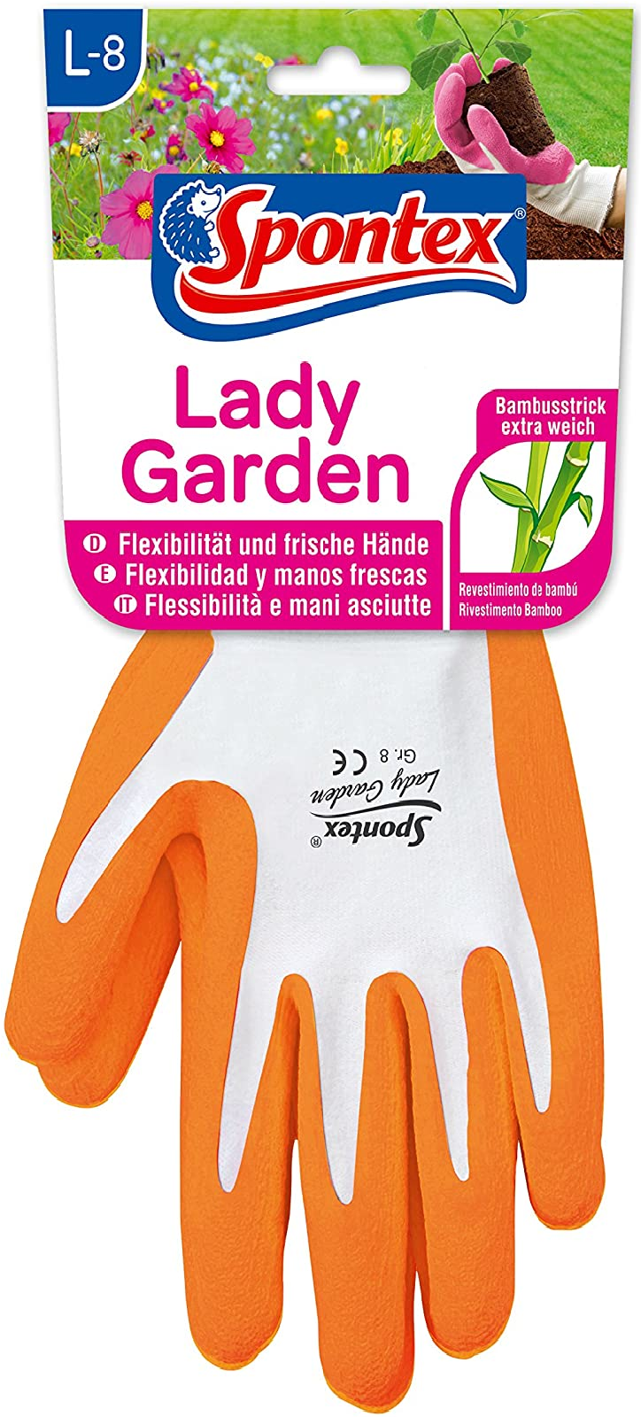 Lady Garden Handschuhe, Gartenhandschuhe für Damen, weicher Strick aus Bambus-Viskosefasern, mit Latexbeschäumung, Größe L, 1 Paar