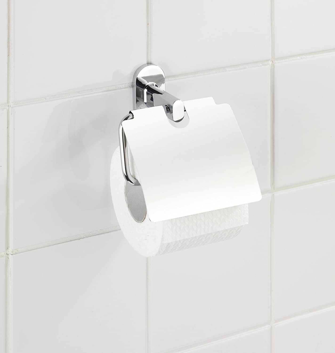 Power-Loc® Toilettenpapierhalter mit Deckel Puerto Rico - Befestigen ohne bohren, Zinkdruckguss, 13.5 x 14 x 6.5 cm, Chrom