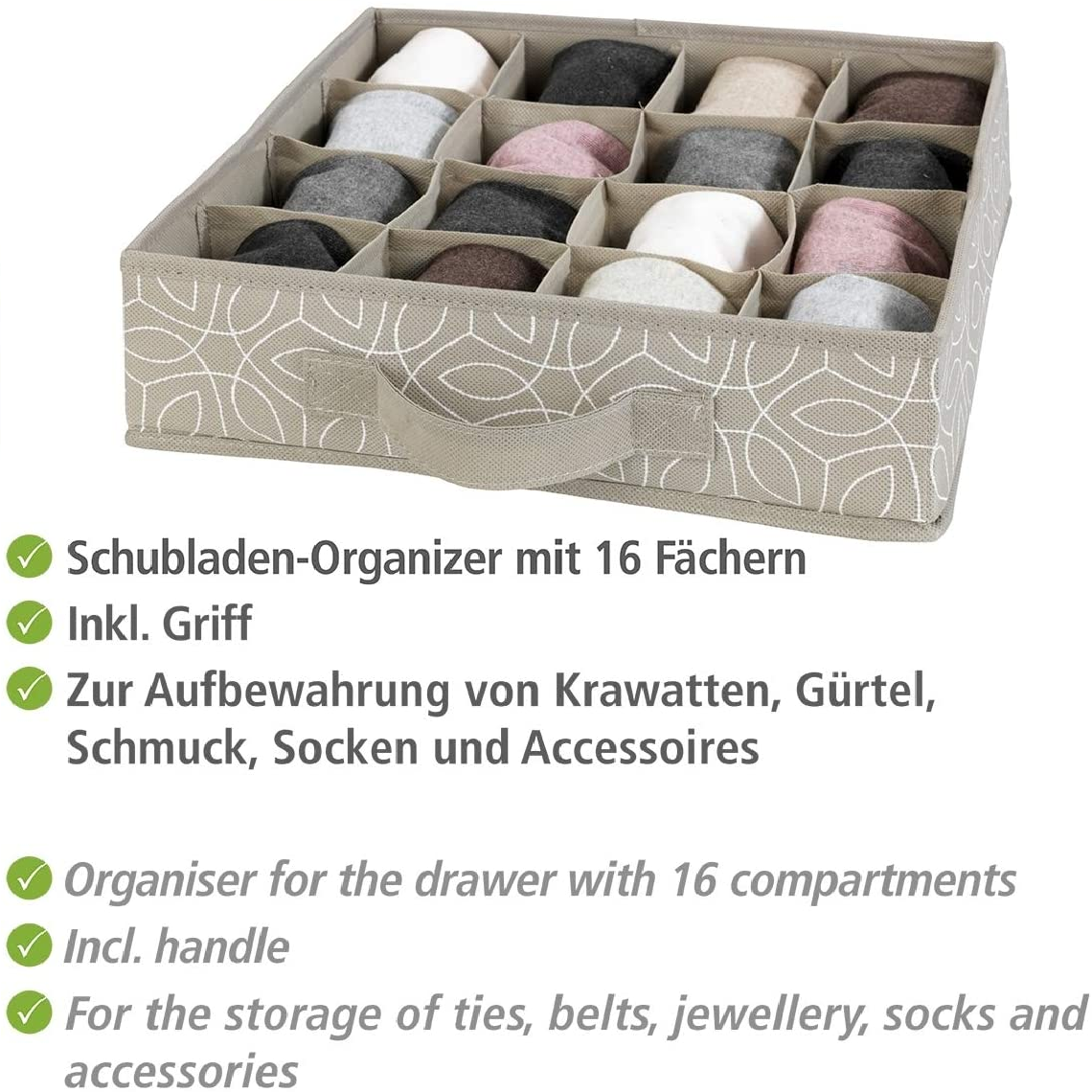 Schubladenorganizer Balance - Aufbewahrungsbox für Schubfächer, 16 Fächer, Polypropylen, 31 x 8.5 x 31 cm, Taupe