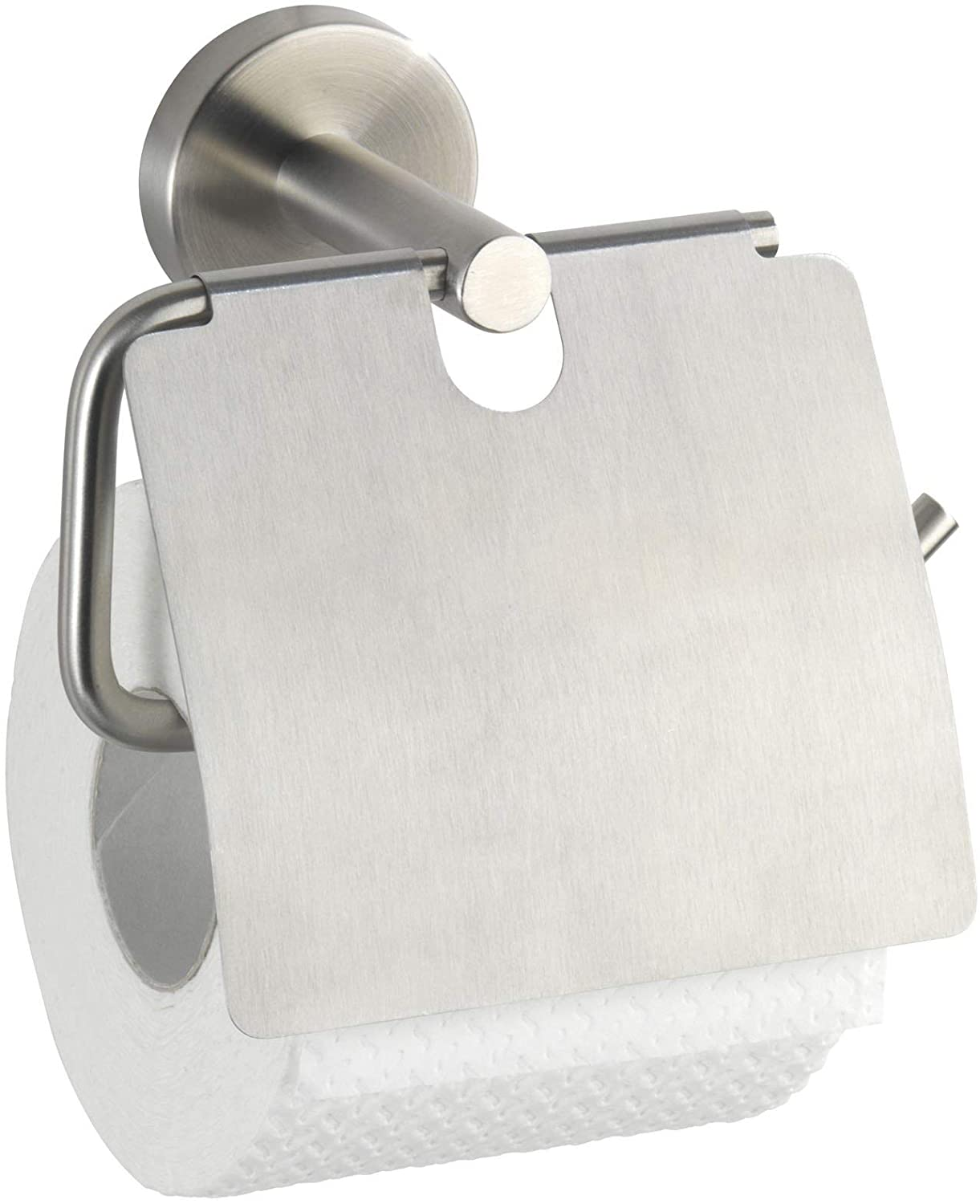 Toilettenpapierhalter mit Deckel Bosio Edelstahl matt - WC-Rollenhalter, Edelstahl rostfrei, 15 x 13.5 x 7 cm, Matt
