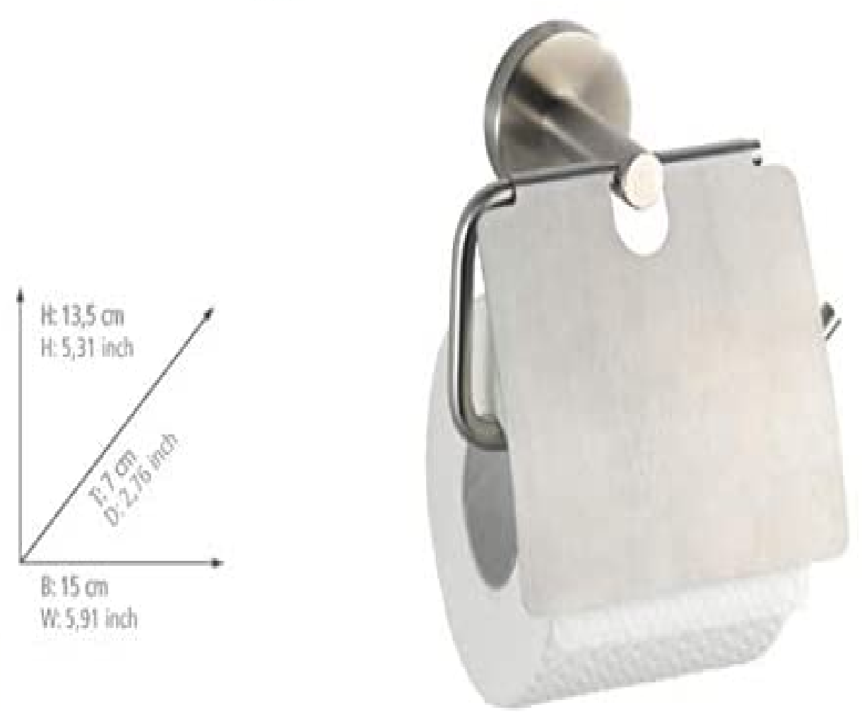 Toilettenpapierhalter mit Deckel Bosio Edelstahl matt - WC-Rollenhalter, Edelstahl rostfrei, 15 x 13.5 x 7 cm, Matt