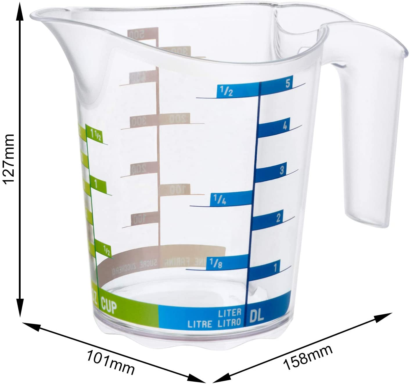 Messbecher 0.5l mit Skala, Kunststoff (PP) BPA-frei, transparent, 0,5l (15,8 x 10,1 x 12,7 cm)