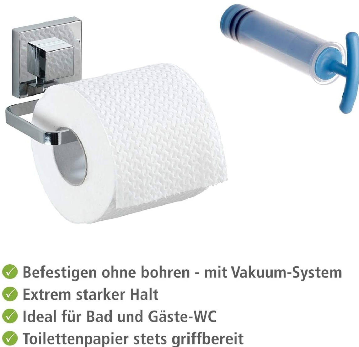 Vacuum-Loc® Toilettenpapierhalter Quadro Edelstahl - WC-Rollenhalter, Edelstahl rostfrei, 14 x 6 x 11 cm, Glänzend