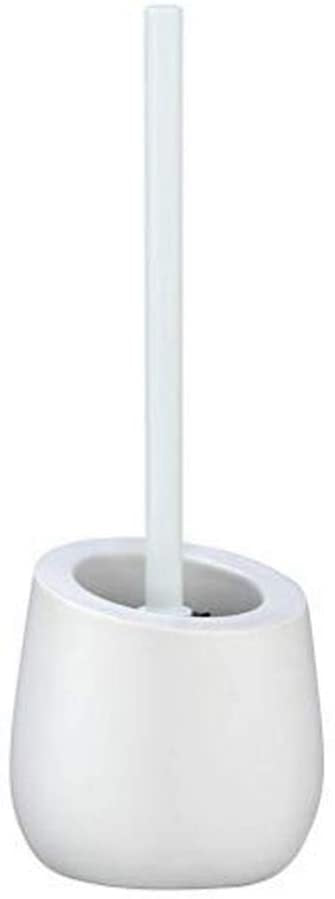 WENKO WC-Garnitur Badi, Badaccessoire aus hochwertiger Keramik mit matter Oberfläche, inkl. WC-Bürste mit Ø 7,5 cm Silikon-Bürstenkopf in Schwarz mit Antihaft-Wirkung, Ø 13,5 x 38 cm, Weiß