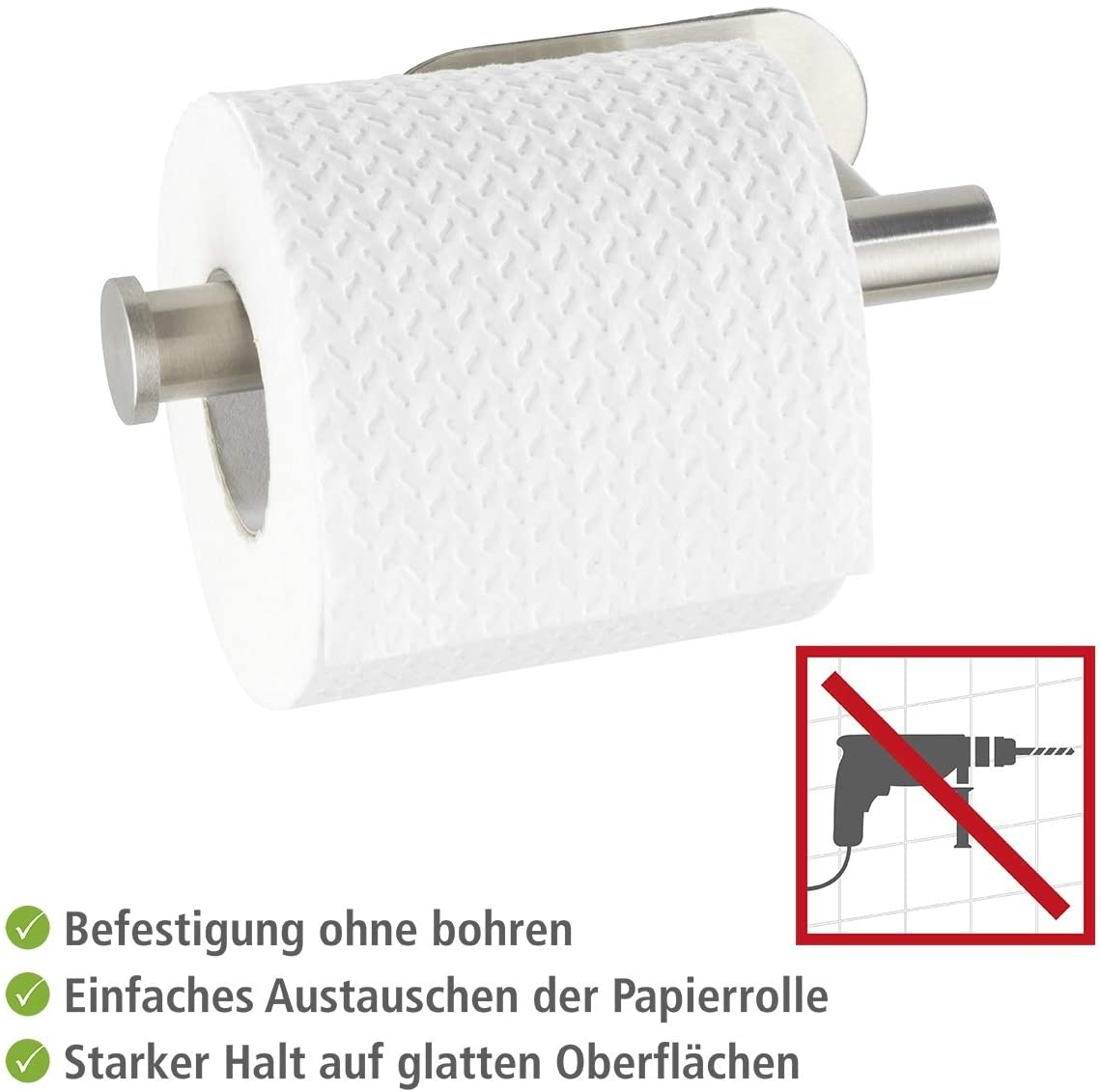 Toilettenpapierhalter Salve Edelstahl matt - ohne Bohren, Klebebefestigung, rostfrei, 17x8x5cm