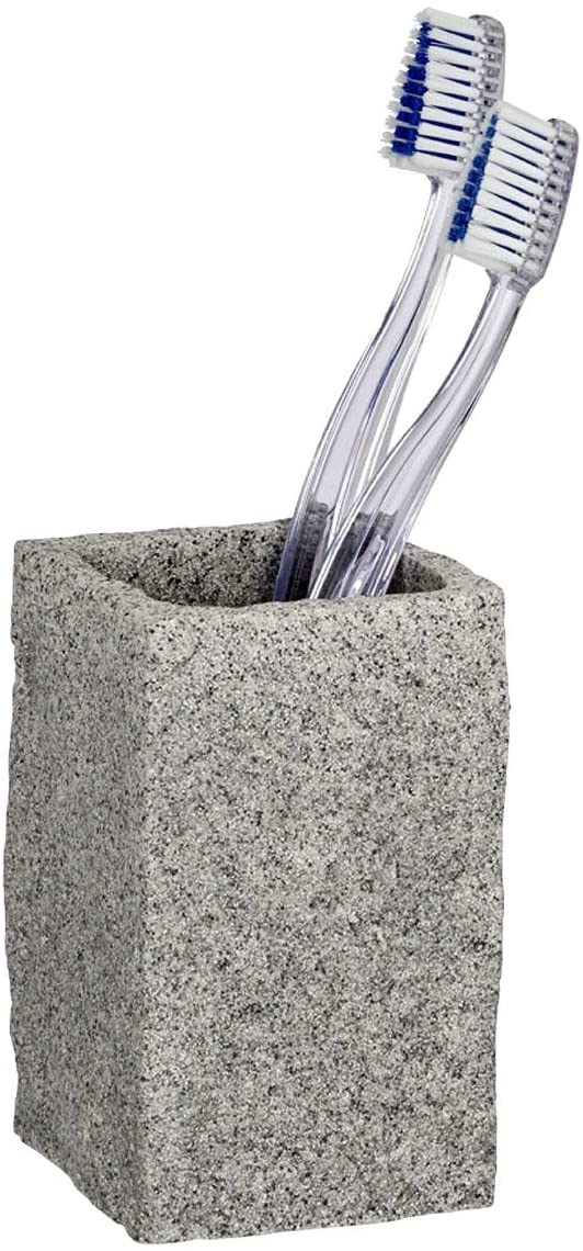 Zahnputzbecher Granit, Zahnbürstenhalter für das Badezimmer, Becher aus Kunststoff in Stein-Optik, 6 x 10,5 x 6 cm, grau