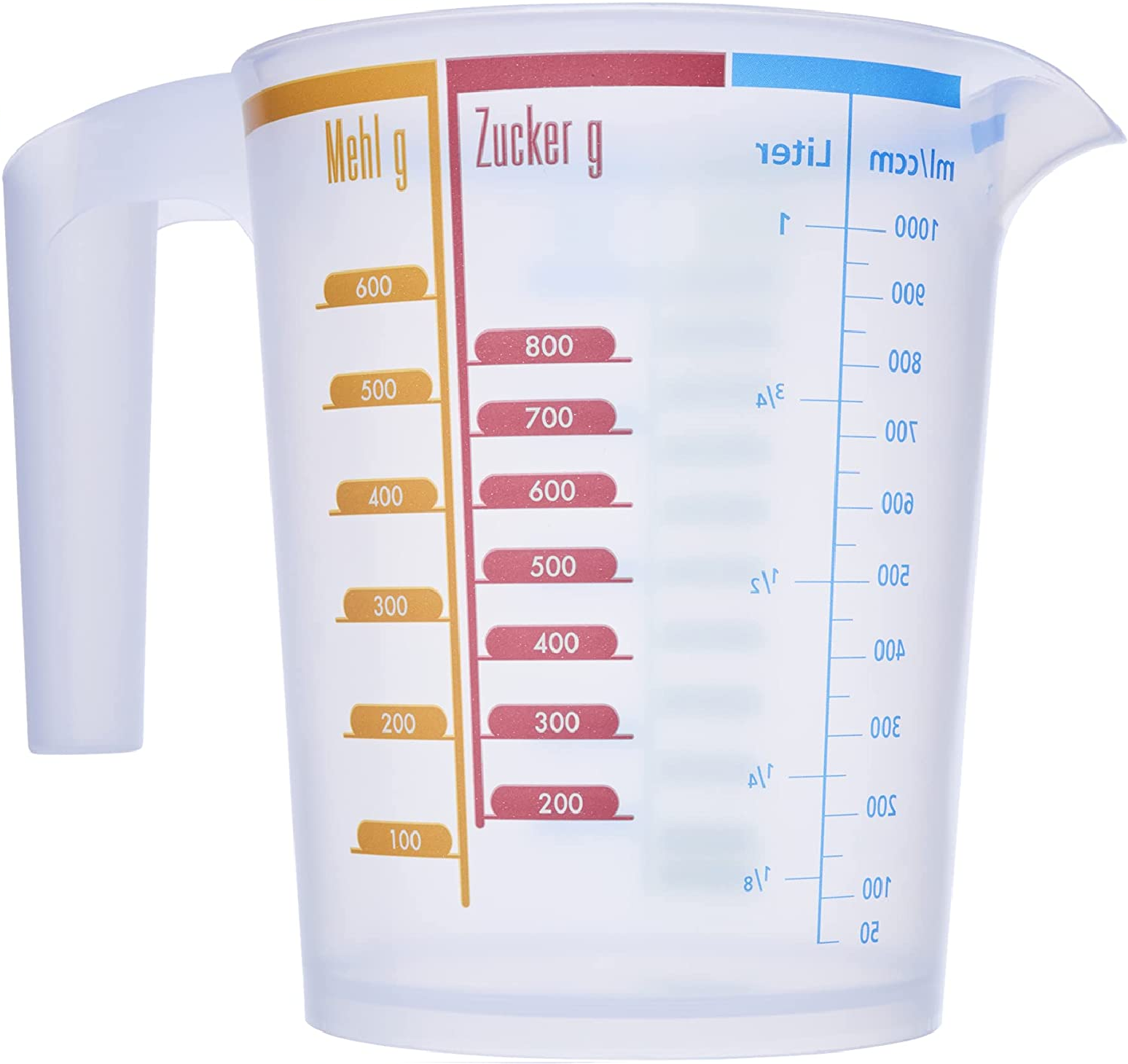 Messbecher 1l, 18,5 x 15,4 cm BPA frei transparent-Made in Germany, Kunststoff, 1 Liter, Mehrfarbig