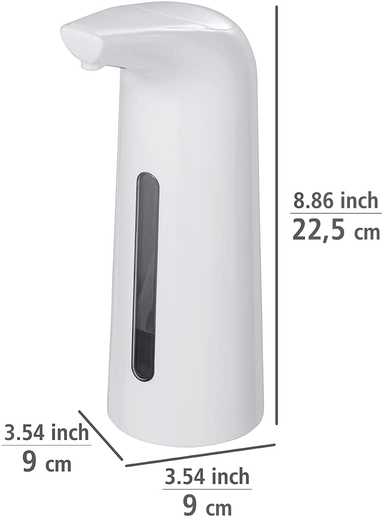 Infrarot Desinfektionsmittel- und Seifenspender Larino Weiß, automatischer Sensor-Desinfektionsspender, auch für Flüssigseife, kontaktlos, nachfüllbar, batteriebetrieben, 400 ml, 9 x 22,5 x 9 cm