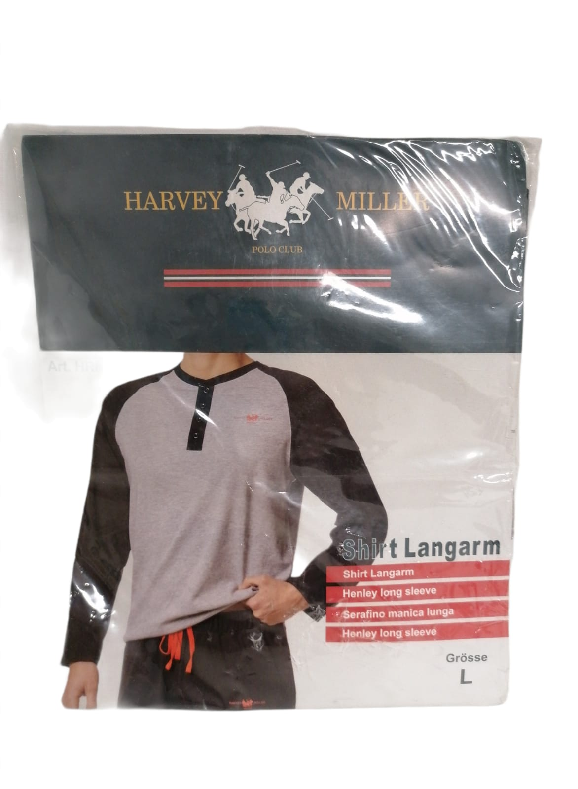 Herren Langarm Henley Shirt grey/black Harvey Miller